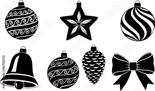 Christmas ornaments with bells star pinecone and bow holiday decoration vector illustration 