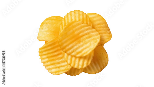 Canvas-taulu Pile of golden rippled potato chips PNG isolated on transparent background, cris
