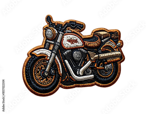 Embroidered patch depicting a detailed vintage motorcycle with a textured, stitched appearance