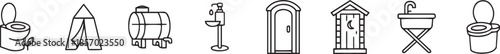 Various outdoor restroom and sanitation icons on dark background