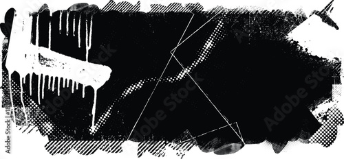 Glitch distorted grunge layer . Noise destroyed texture . Trendy defect error shapes . Overlay grunge texture . Distressed effect .Vector shapes with a halftone dots screen print texture.
