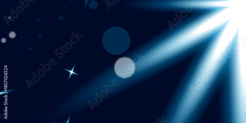 Abstract background with blue light effects features bright flares and motion rays against a dark night sky design with a shining star flash