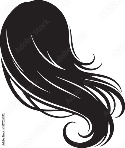Black flowing long hair with white highlights and curls on a white background flowing hair black hair