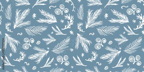winter frozen seamless pattern with fir branches
