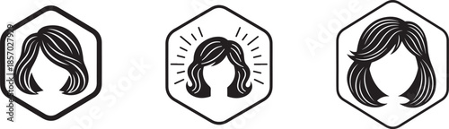 Three hexagonal with different hairstyles in black and white hexagonal hairstyles braided hair straight hair