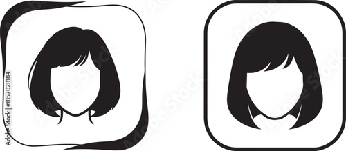 Two black and white square featuring stylized female hair silhouettes