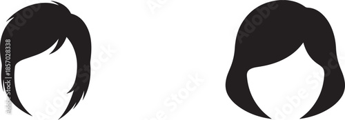 Two black silhouette hairstyles one with side swept bangs and the other with straight bangs white