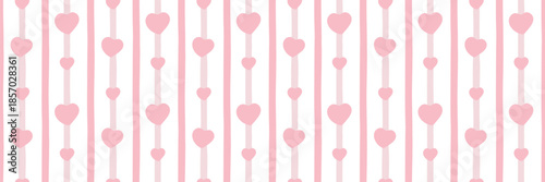 Pink Vertical Stripes with hearts seamless pattern. Romantic doodle illustration background. Saint Valentine holiday vector backdrop