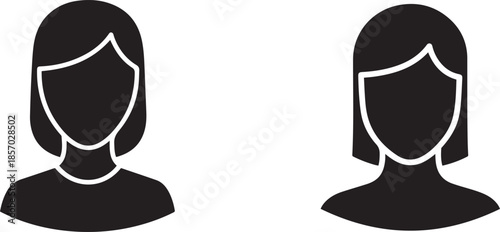 Two black silhouette of female figures with short hairstyles and simple necklines on a white background