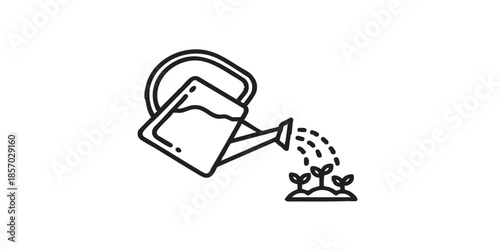 Can with water for watering seedlings thin line icon, spring season concept. Vector graphics. Watering can for irrigation sign on white background, style icon mobile or web design