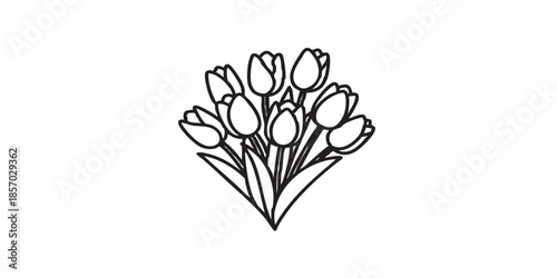 ulips thin line icon, spring season concept. Vector graphics. Tulip flowers bunch, gardening sign on white background, style icon mobile or web design.