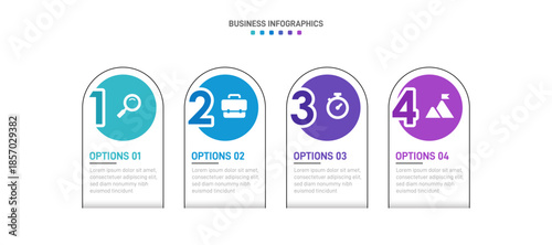 Progress bar featuring 4 arrow-shaped elements, symbolizing the four stages of business strategy and progression. Clean timeline infographic design template. Vector for mobile presentation.