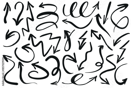 Set of black arrows. Isolated contour elements useful for education and presentations. Can be used individually or in groups and scaled freely.