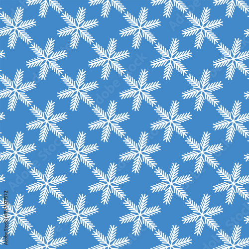 Winter seamless pattern with white snowflakes on blue background. Vector illustration for fabric, textile wallpaper, posters, gift wrapping paper. Christmas vector illustration.