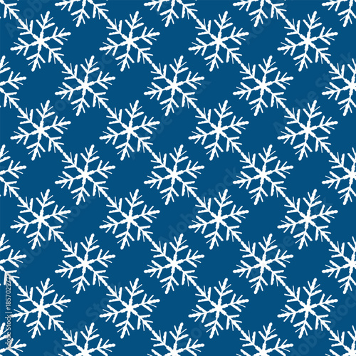 Winter seamless pattern with white snowflakes on blue background. Vector illustration for fabric, textile wallpaper, posters, gift wrapping paper. Christmas vector illustration.