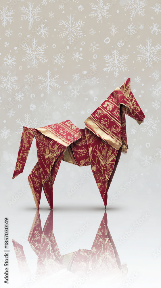custom made wallpaper toronto digitalOrigami horse figure standing on snowy winter background
