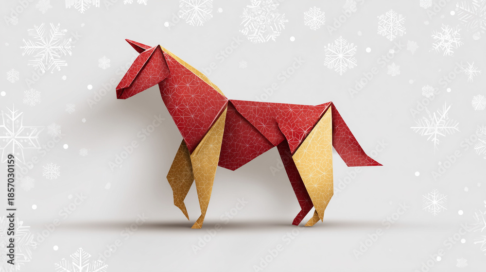 custom made wallpaper toronto digitalOrigami horse figure standing on snowy winter background