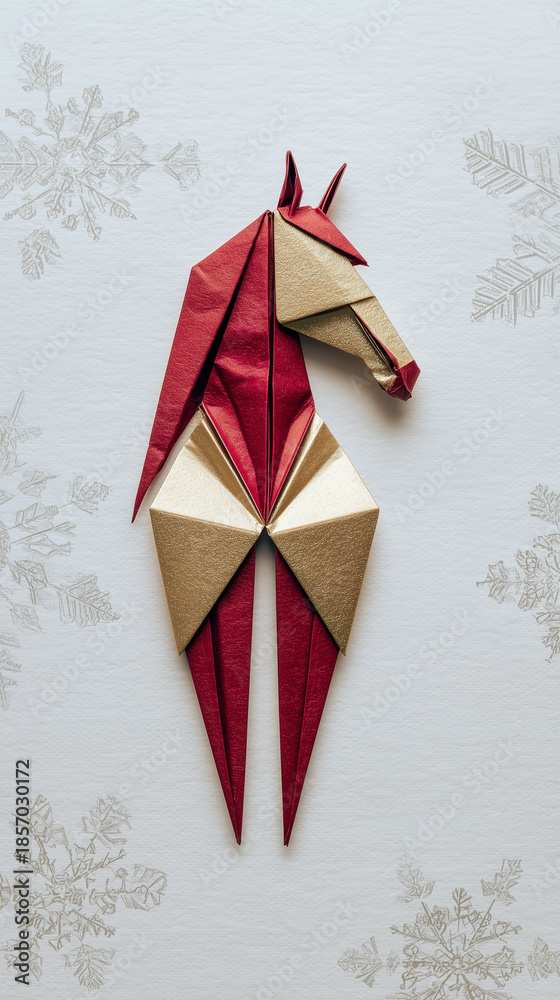 custom made wallpaper toronto digitalOrigami horse figure standing on snowy winter background