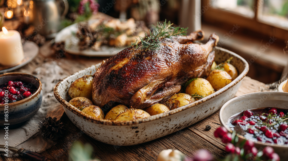 custom made wallpaper toronto digitalRoast turkey with potatoes and cranberries served for Christmas dinner