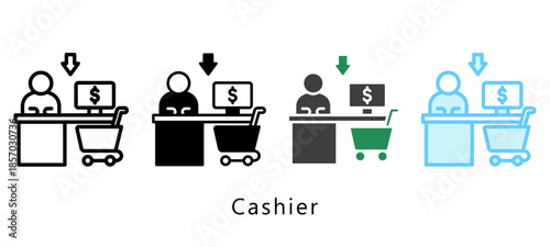 Cashier Multi Style Icon. Mini Illustration Relate To Payment Service. Use For Modern Concept, Ui, Ux Web And App Development.