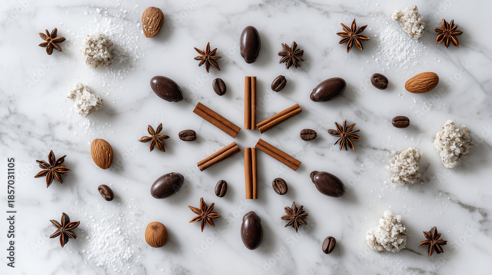custom made wallpaper toronto digitalChristmas spices flat lay pattern with cinnamon, star anise and nuts