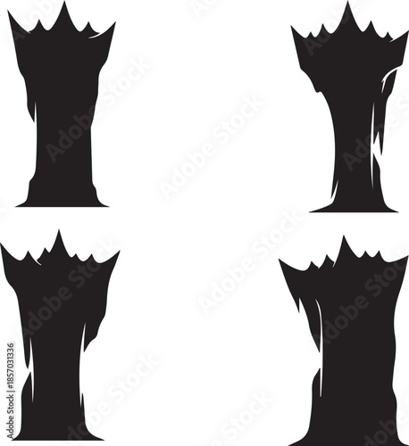 Black silhouette icons of castle towers with pointed tops against a white background