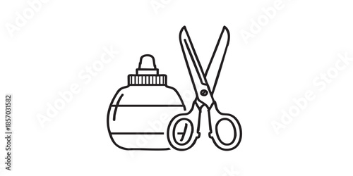 Glue jar and scissors thin line icon, sewing tools concept. Vector graphics. Scissors and glue bottle, stationery sign on white background, style icon mobile or web design.