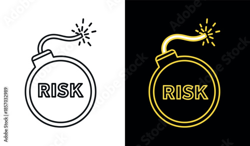 A depiction of two bomb illustrations one in black and white and one in gold