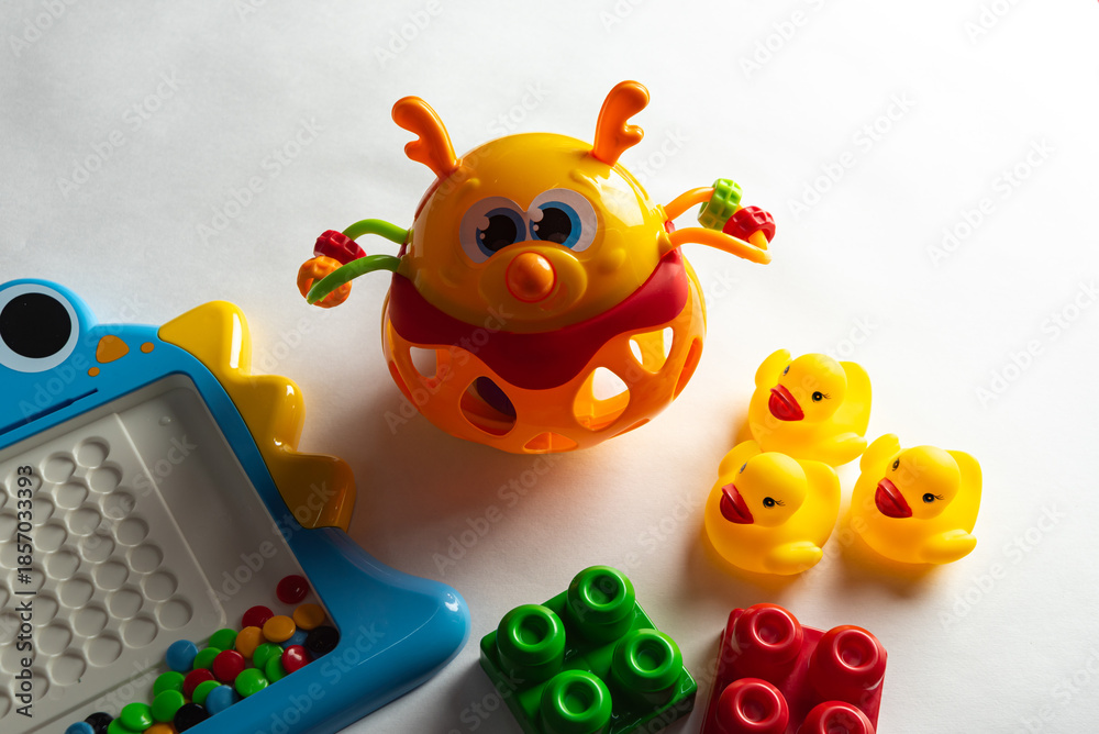 Fototapeta premium Colorful toys on a white background