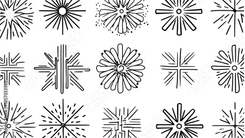 8 Collection of hand drawn abstract flower designs in various styles and patterns on a white background for decorative purposes and design inspiration