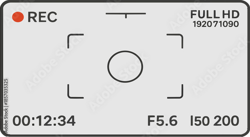 Video camera viewfinder . Camera display full hd format. Video filming screen vector template. 