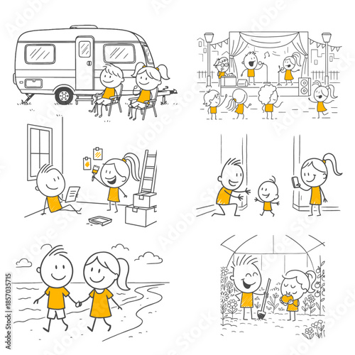 Comprehensive life adventure of a happy family ranging from caravan camping to the rush of moving into a new home and from peaceful moments in nature to social entertainment.