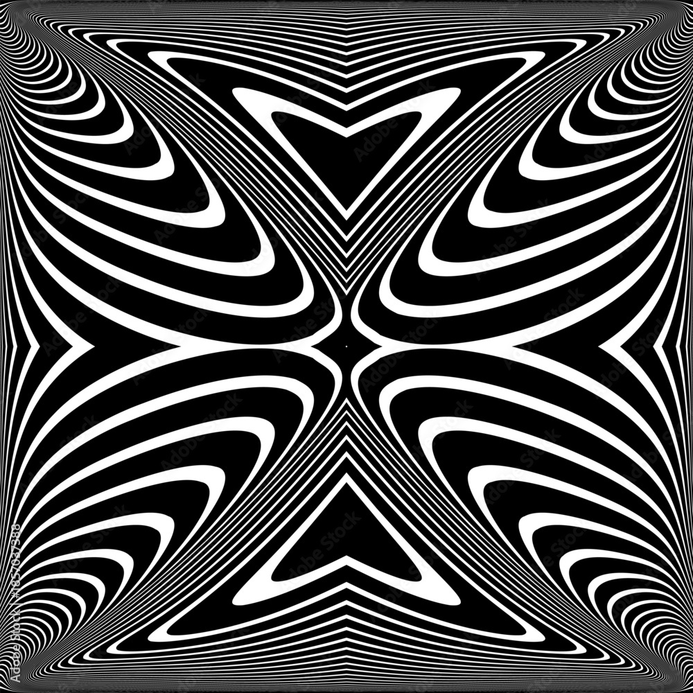Obraz premium Abstract Symmetrical Black and White Lines Pattern. Textured Background.