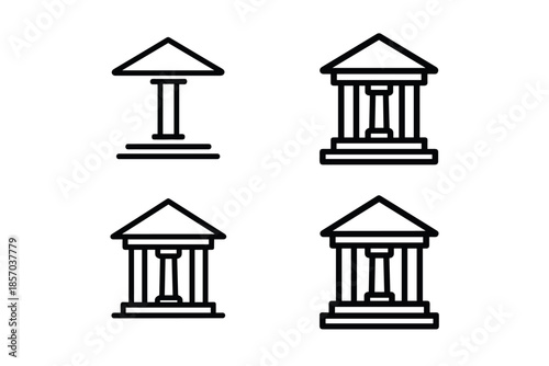 Collection of simple line art icons representing classical buildings and government institutions