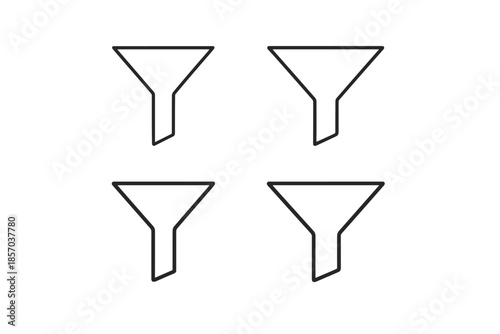 Four simple outline funnel icons arranged in a two-by-two grid on a white background