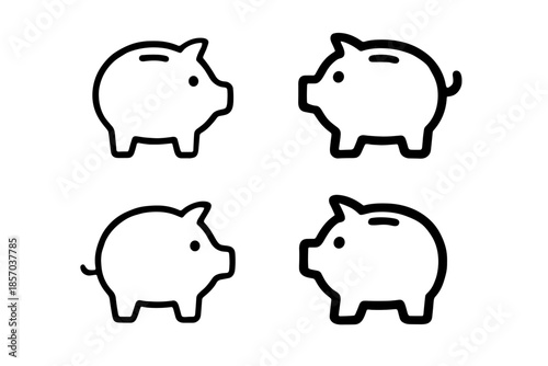 Four simple piggy bank icons arranged in a grid for savings and finance concepts