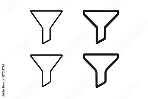 Set of four funnel icons with different line weights and styles on a white background