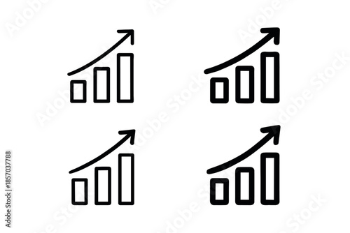 Four simple bar chart icons with upward trending arrows indicating growth