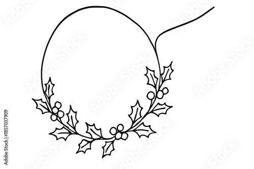 Minimalist hand-drawn holly wreath with berries and leaves on a white background