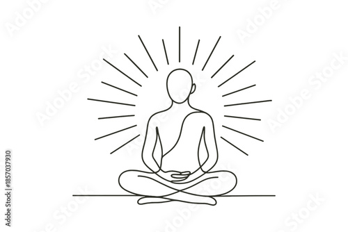 Minimalist line art of a person meditating with radiating energy lines