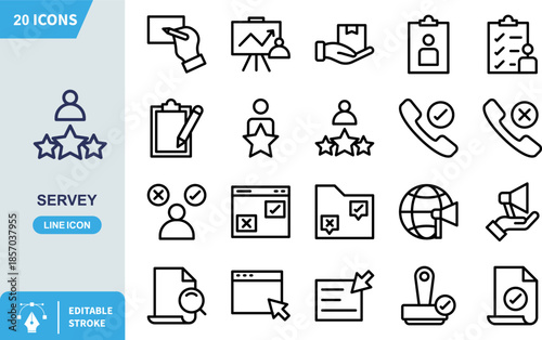 Line icon illustration depicting a user profile above three rating stars symbolizing customer feedback satisfaction and service quality evaluation