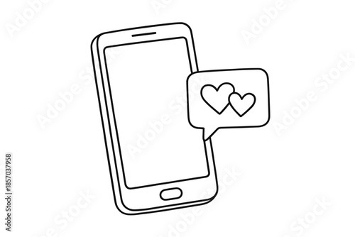 Smartphone displaying a message bubble with two hearts, symbolizing love or affection