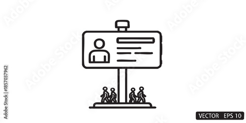 Road signpost with human thin line icon, driver license concept. Vector graphics. People walk at road allowed sign on white background, style icon mobile or web design
