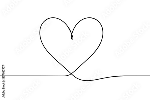 Minimalist continuous line drawing of a heart shape on a white background