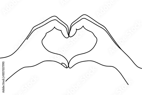 Minimalist outline of hands forming a heart shape against a white background