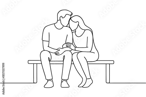 Couple sitting closely on a bench, holding hands, conveying intimacy and connection