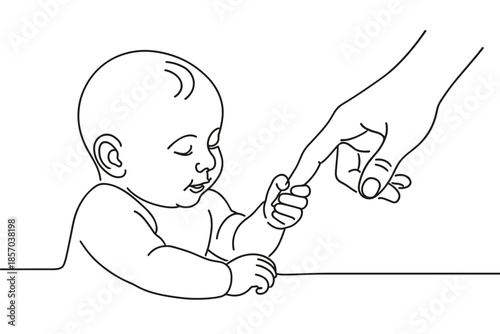 Gentle touch: A baby's hand grasps an adult's finger in a tender moment