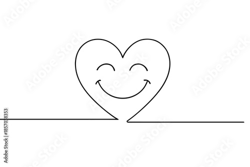 Simple line drawing of a happy heart with a smiling face and closed eyes