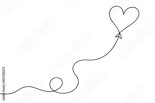 Minimalist heart shape drawn with a single continuous line on a white background