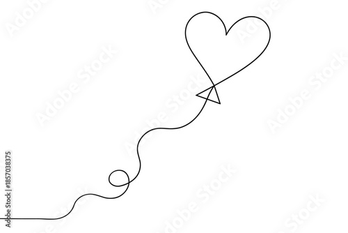 Minimalist heart-shaped balloon with a trailing string, drawn in a single continuous line